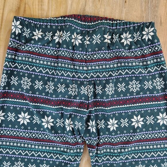 🔸️NWT Apt 9 Green w/Cream & Red Holiday Snowflake Print Leggings Medium - Picture 5 of 9